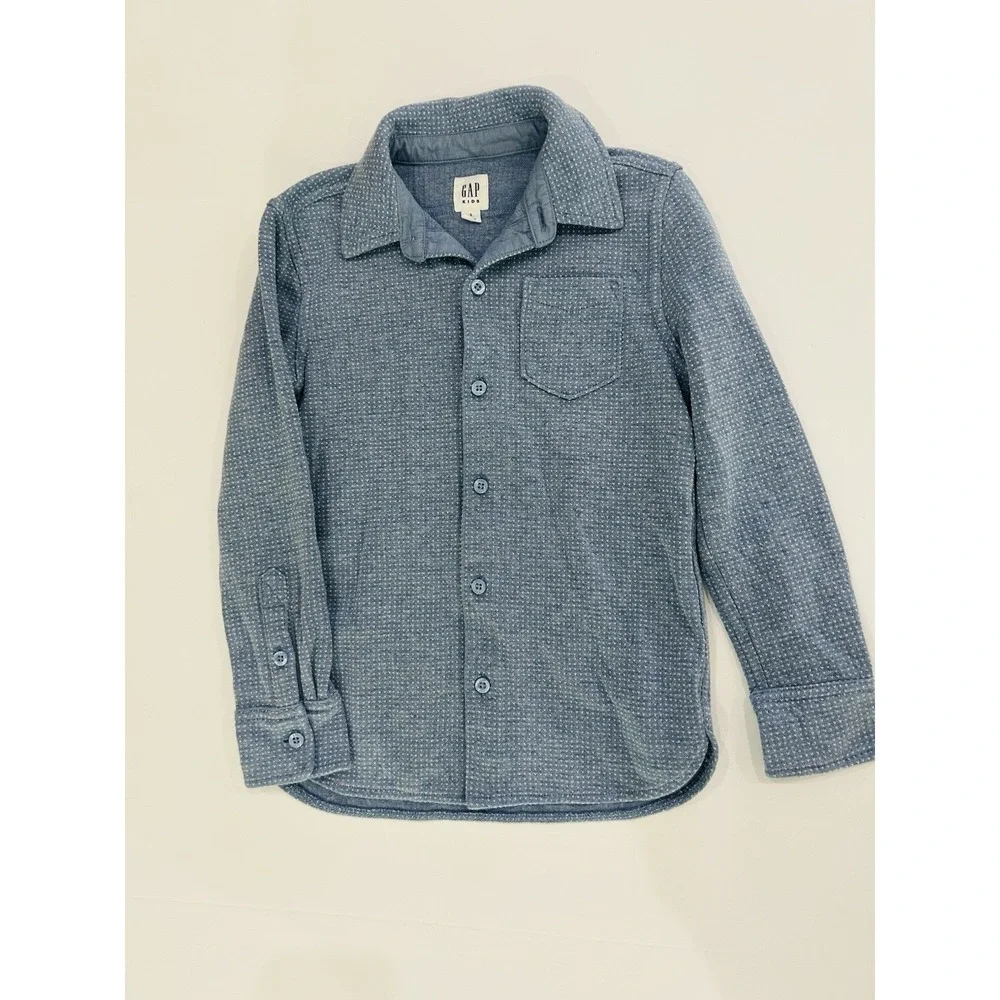 GAP Kids Shirt Boys‎ Size S Birdseye Button Front Long Sleeve Cotton Blend Blue